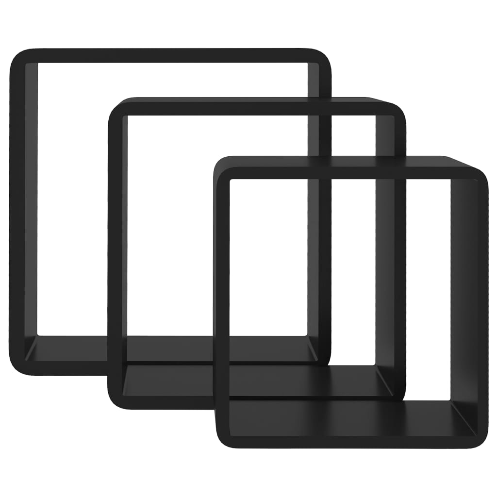 Mensole A Cubo Da Parete 3 Pz Nere In Mdf Nero