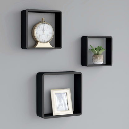 Mensole A Cubo Da Parete 3 Pz Nere In Mdf Nero