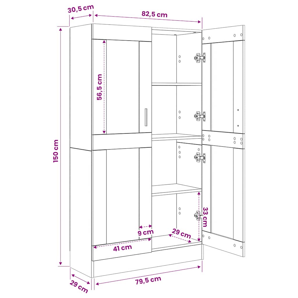 Libreria Grigio Cemento 82,5X30,5X150 Cm In Legno Multistrato