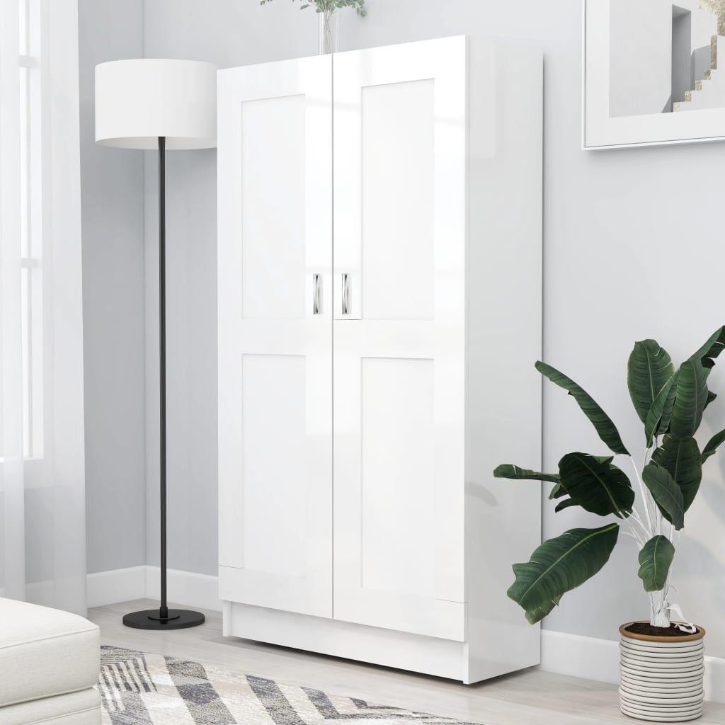 Libreria Bianco Lucido 82,5X30,5X150 Cm In Legno Multistrato