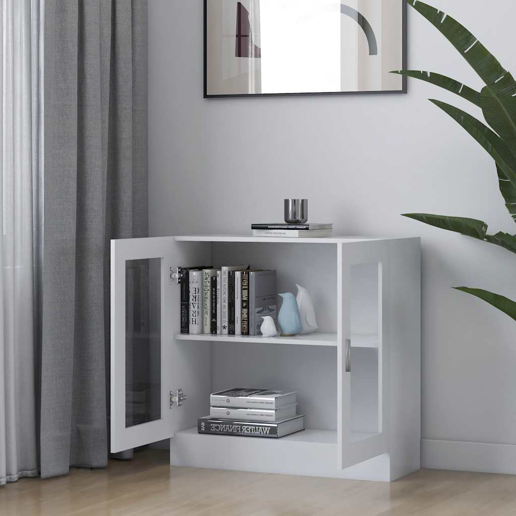 Armadietto Con Vetrina Bianco 82,5X30,5X80 Cm Legno Multistrato Bianco Lucido