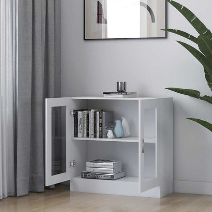 Armadietto Con Vetrina Bianco 82,5X30,5X80 Cm Legno Multistrato Bianco Lucido