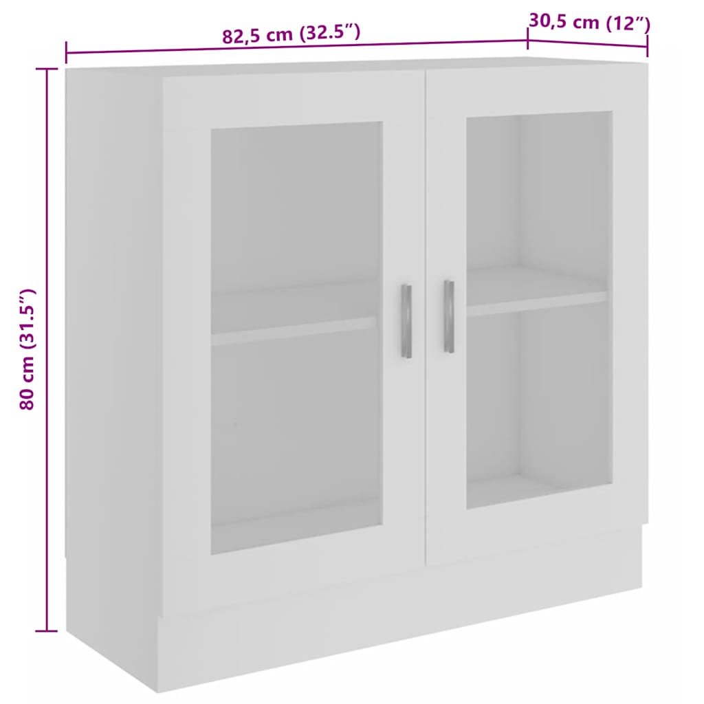 Armadietto Con Vetrina Bianco 82,5X30,5X80 Cm Legno Multistrato Bianco Lucido
