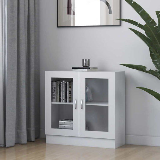 Armadietto Con Vetrina Bianco 82,5X30,5X80 Cm Legno Multistrato Bianco Lucido
