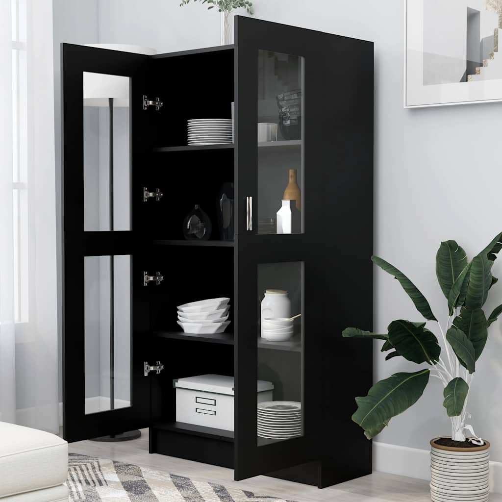 Armadietto Con Vetrina Nero 82,5X30,5X150 Cm Legno Multistrato