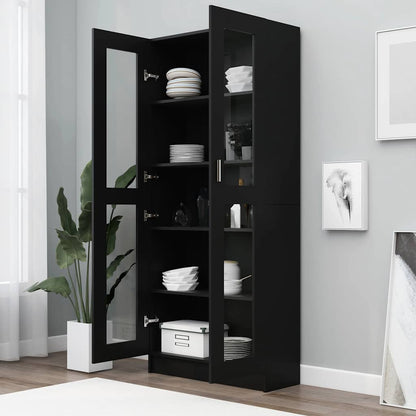 Armadietto Con Vetrina 82,5X30,5X185Cm Legno Multistrato Nero