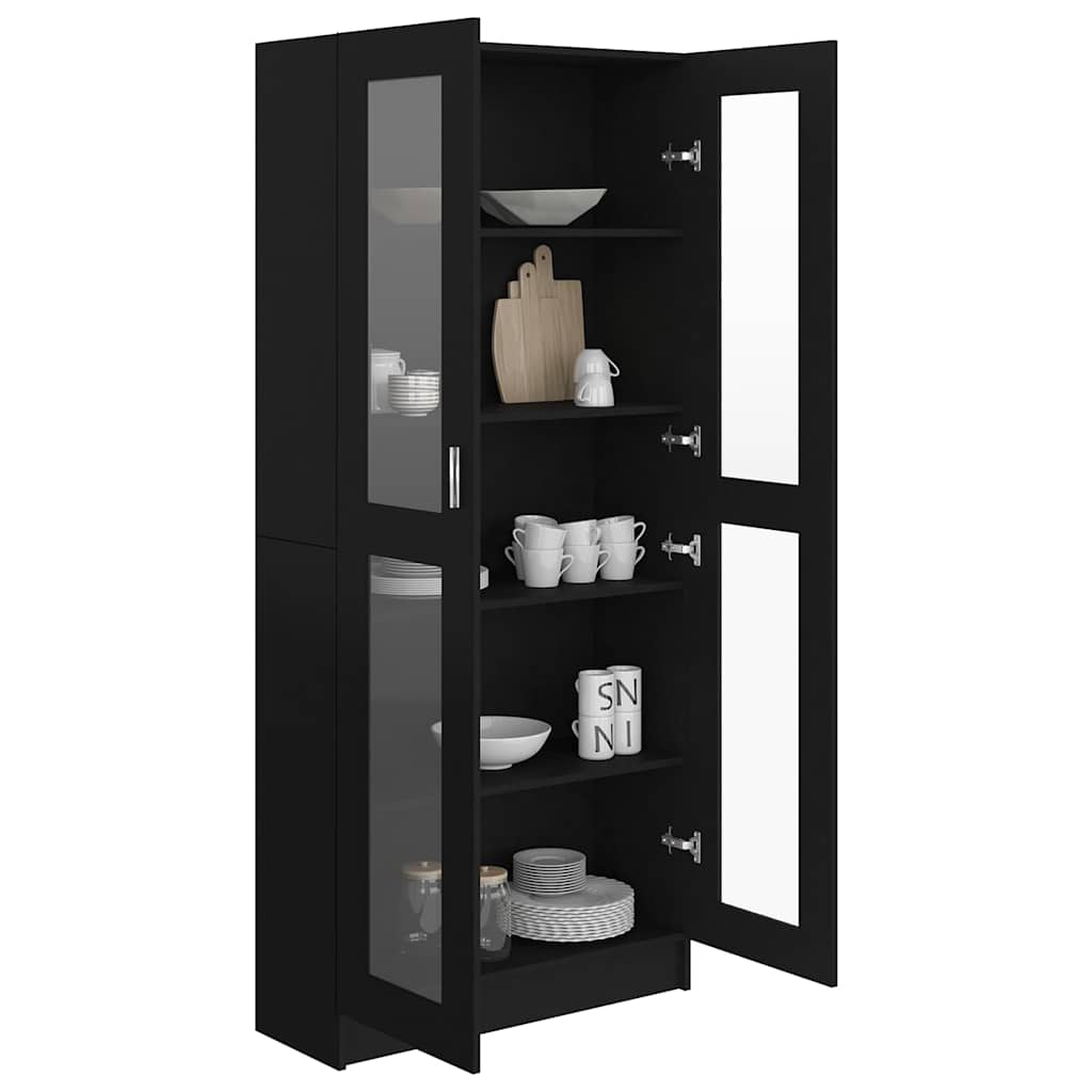 Armadietto Con Vetrina 82,5X30,5X185Cm Legno Multistrato Nero