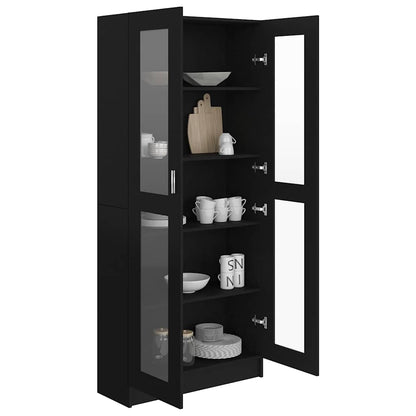 Armadietto Con Vetrina 82,5X30,5X185Cm Legno Multistrato Nero