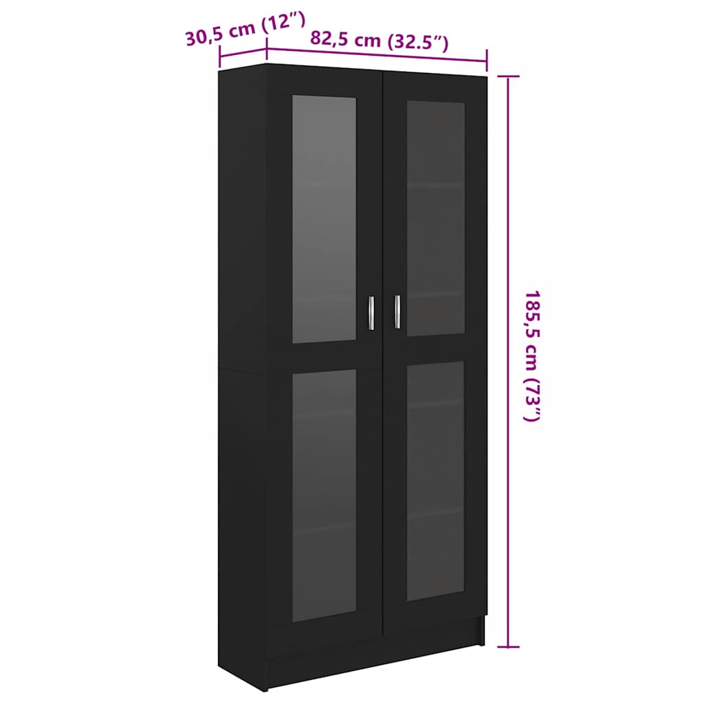 Armadietto Con Vetrina 82,5X30,5X185Cm Legno Multistrato Nero