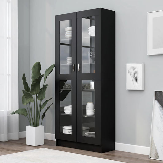 Armadietto Con Vetrina 82,5X30,5X185Cm Legno Multistrato Nero
