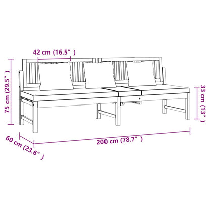 Dormeuse Con Cuscino 200X60X75Cm Legno Massello Acacia