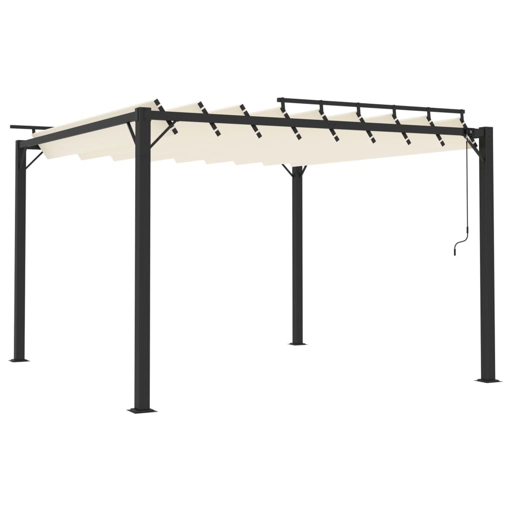 Gazebo Con Tetto A Lamelle 3X3 M In Tessuto Crema E Alluminio Grigio