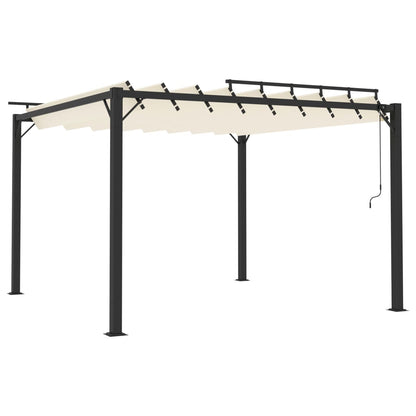 Gazebo Con Tetto A Lamelle 3X3 M In Tessuto Crema E Alluminio Grigio