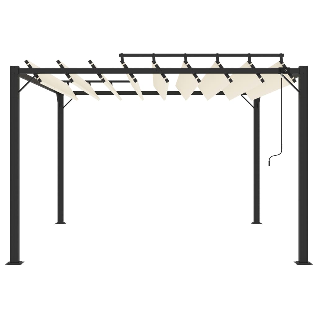 Gazebo Con Tetto A Lamelle 3X3 M In Tessuto Crema E Alluminio Grigio