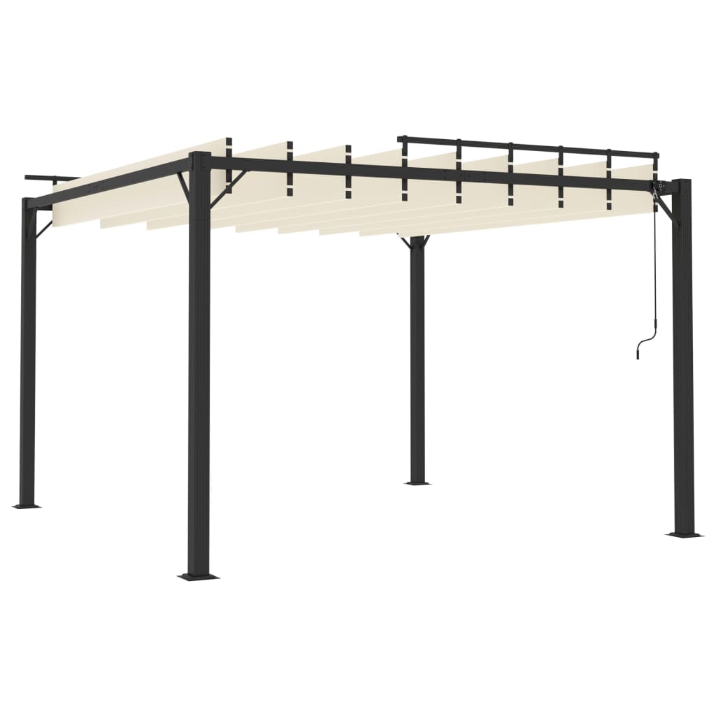 Gazebo Con Tetto A Lamelle 3X3 M In Tessuto Crema E Alluminio Grigio