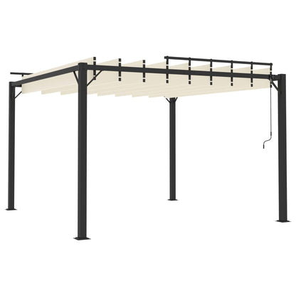 Gazebo Con Tetto A Lamelle 3X3 M In Tessuto Crema E Alluminio Grigio