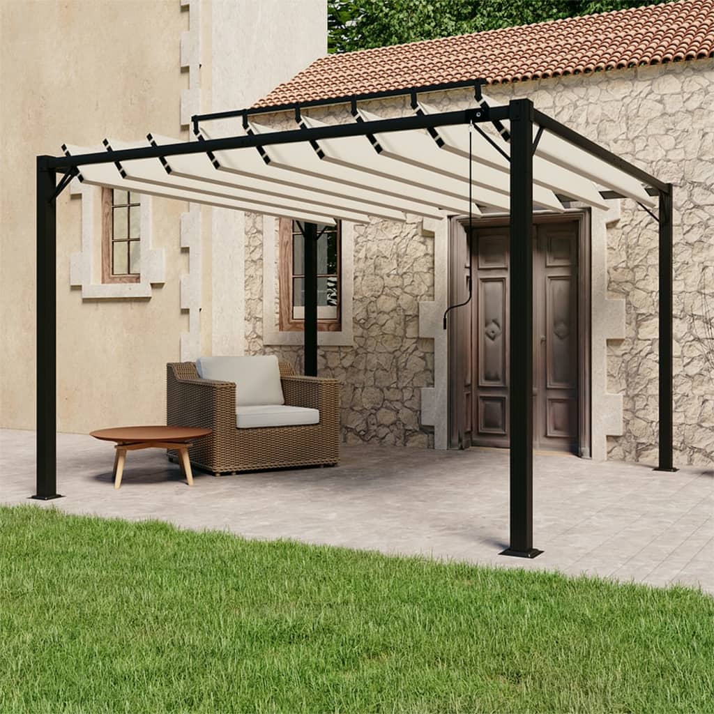 Gazebo Con Tetto A Lamelle 3X3 M In Tessuto Crema E Alluminio Grigio