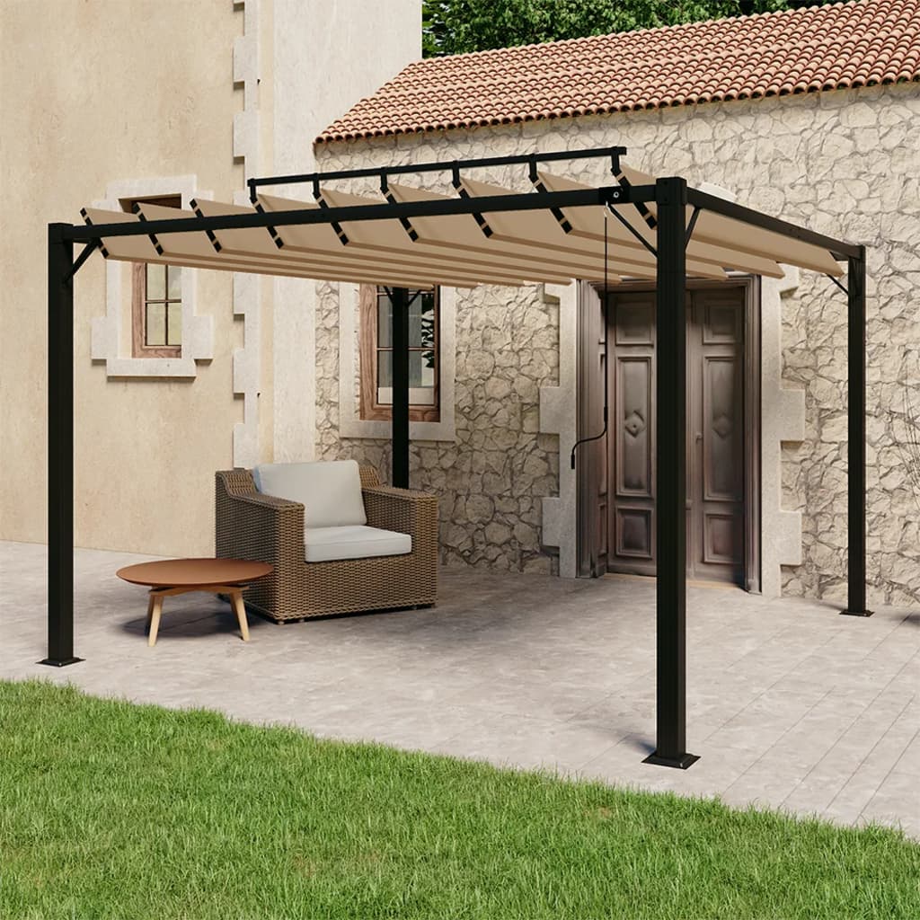 Gazebo Con Tetto A Lamelle In Tessuto E Alluminio Tortora
