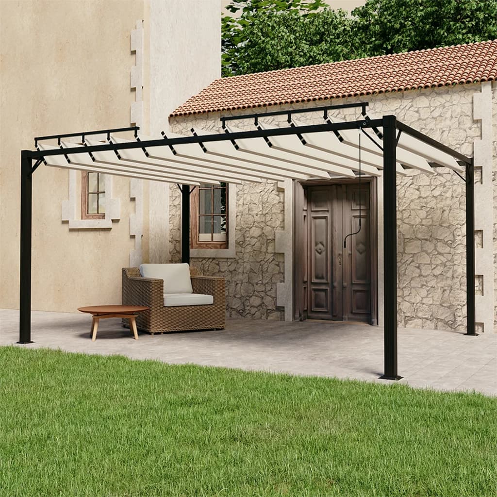 Gazebo Con Tetto A Lamelle In Tessuto E Alluminio Crema