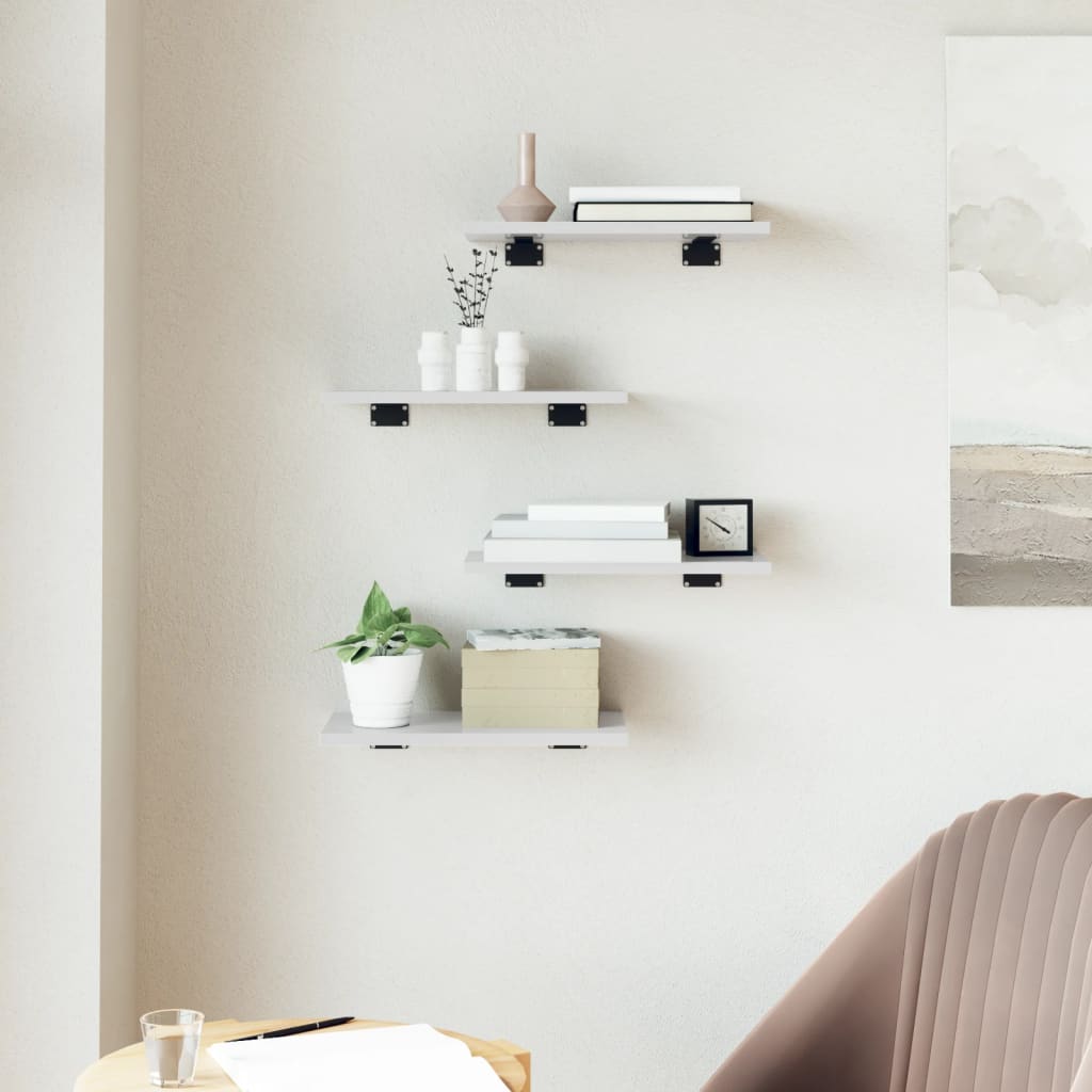 Ripiani Per Libreria 4 Pz Bianco Lucido 40X20X1,5Cm Multistrato Grigio Cemento