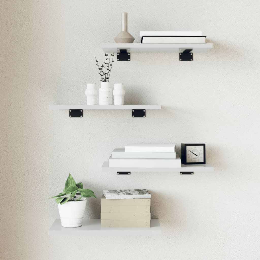 Ripiani Per Libreria 4 Pz Bianco Lucido 40X20X1,5Cm Multistrato Grigio Cemento