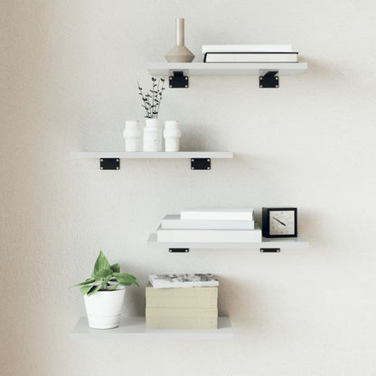 Ripiani Per Libreria 4 Pz Bianco Lucido 40X20X1,5Cm Multistrato Grigio Cemento