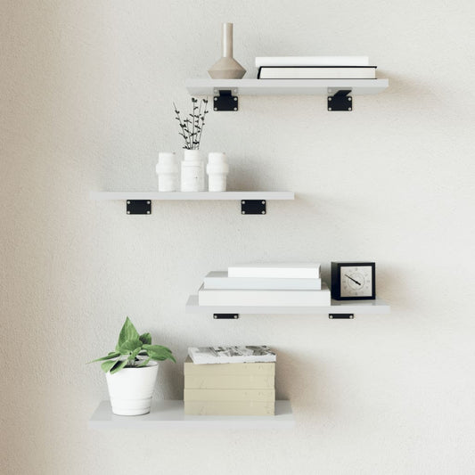 Ripiani Per Libreria 4 Pz Bianco Lucido 40X20X1,5Cm Multistrato Grigio Cemento