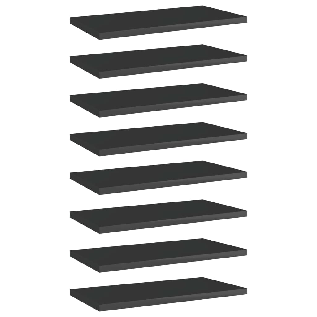Ripiani Per Libreria 8Pz Nero Lucido 40X20X1,5Cm Multistrato Grigio Cemento