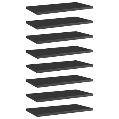Ripiani Per Libreria 8Pz Nero Lucido 40X20X1,5Cm Multistrato Grigio Cemento