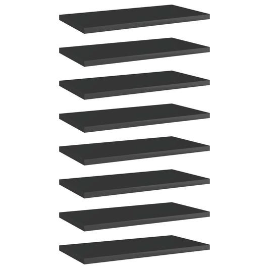 Ripiani Per Libreria 8Pz Nero Lucido 40X20X1,5Cm Multistrato Grigio Cemento