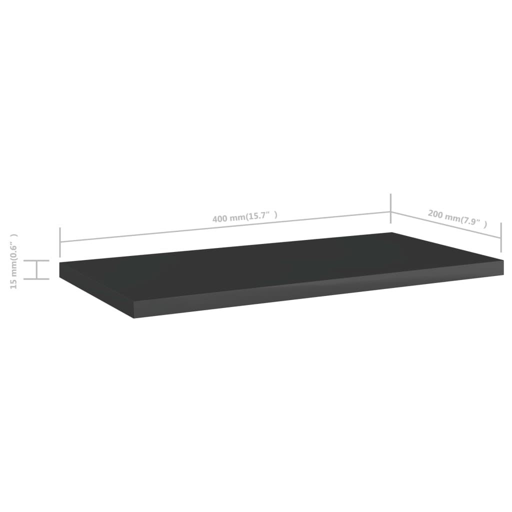 Ripiani Per Libreria 8Pz Nero Lucido 40X20X1,5Cm Multistrato Grigio Cemento