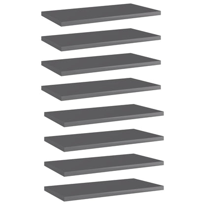 Ripiani Per Libreria 8Pz Grigio Lucido 40X20X1,5Cm Multistrato Grigio Cemento