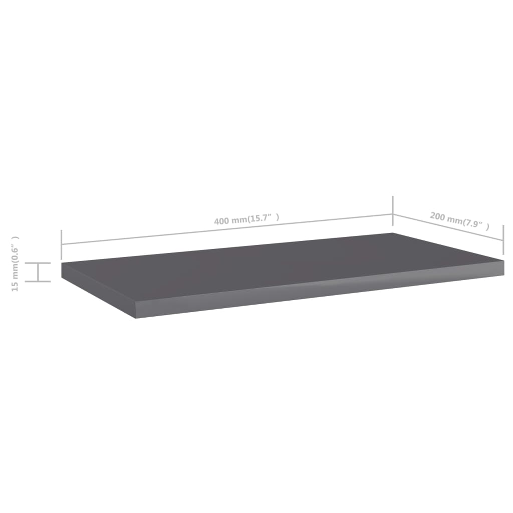 Ripiani Per Libreria 8Pz Grigio Lucido 40X20X1,5Cm Multistrato Grigio Cemento