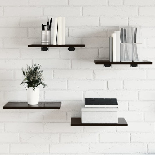 Ripiani Per Libreria 4Pz Nero Lucido 40X30X1,5Cm Multistrato Grigio Cemento