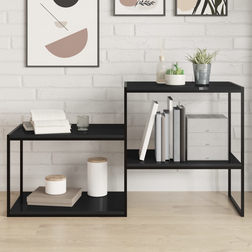 Ripiani Per Libreria 4Pz Nero Lucido 60X40X1,5Cm Multistrato Grigio Cemento
