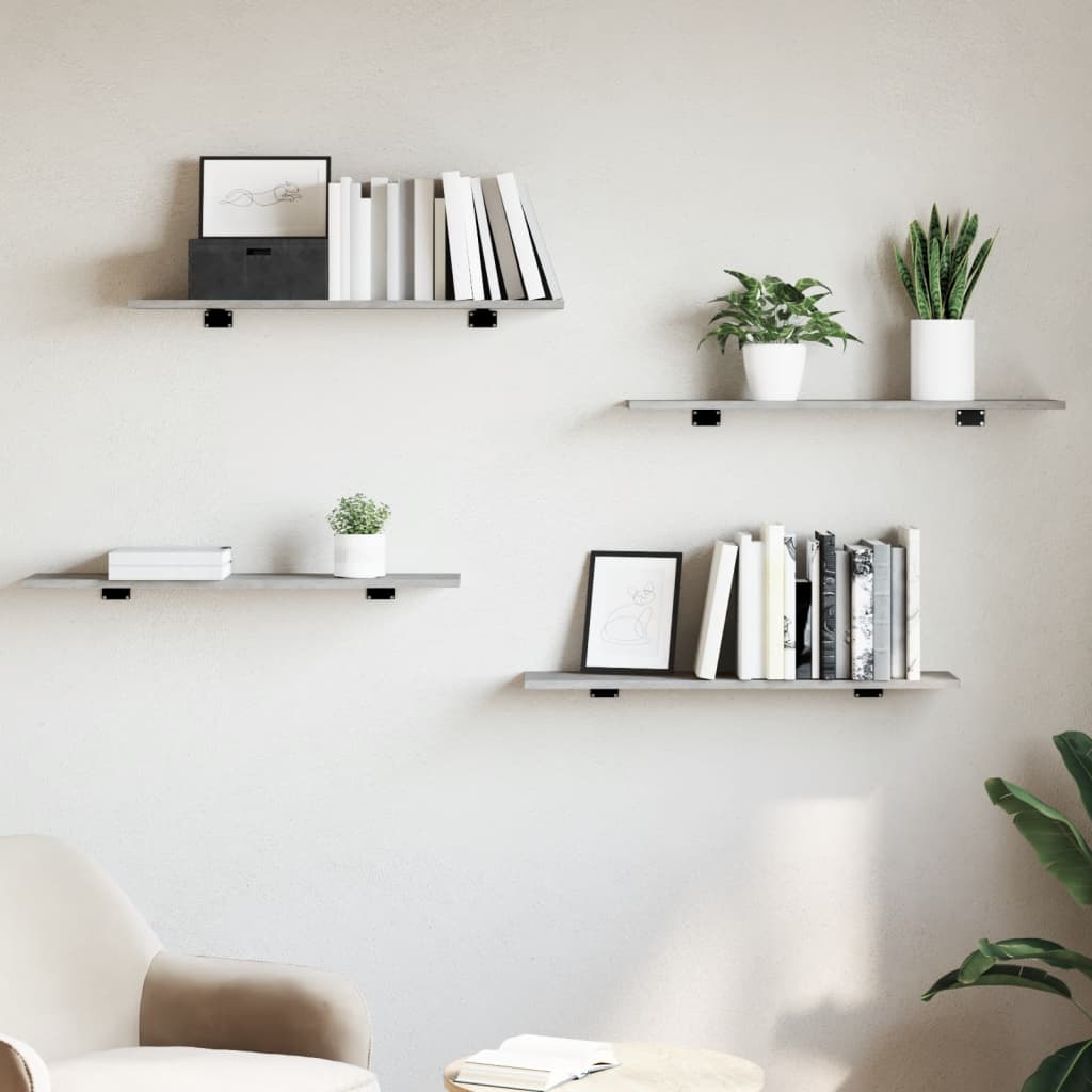 Ripiani Per Libreria 4Pz Grigio Cemento 80X20X1,5Cm Multistrato Grigio Cemento
