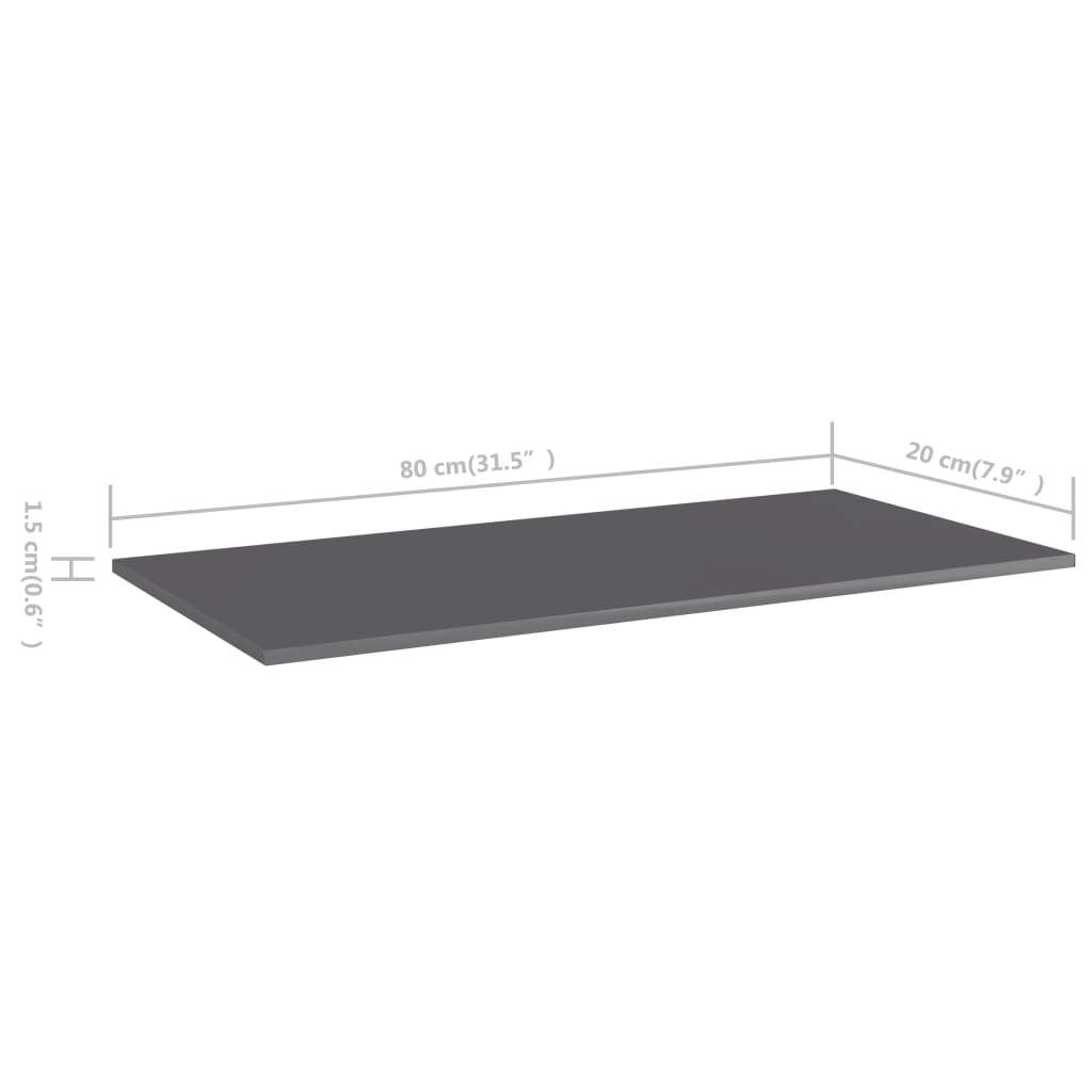 Ripiani Per Libreria 4Pz Grigio Lucido 80X20X1,5Cm Multistrato Grigio Cemento