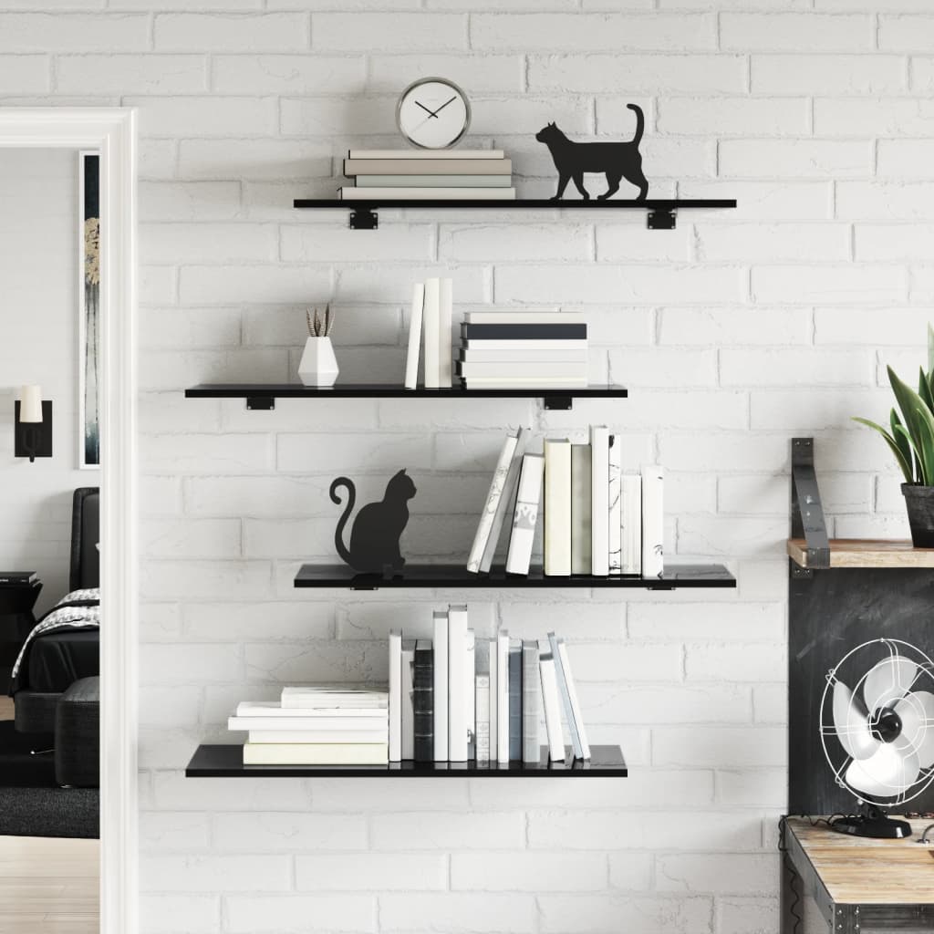 Ripiani Per Libreria 8Pz Nero Lucido 80X30X1,5Cm Multistrato