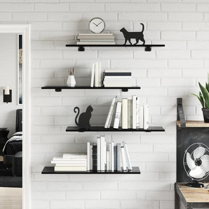 Ripiani Per Libreria 8Pz Nero Lucido 80X30X1,5Cm Multistrato