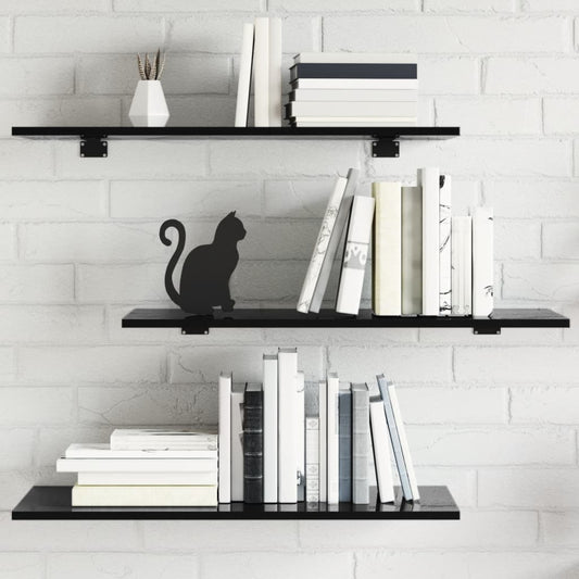 Ripiani Per Libreria 8Pz Nero Lucido 80X30X1,5Cm Multistrato