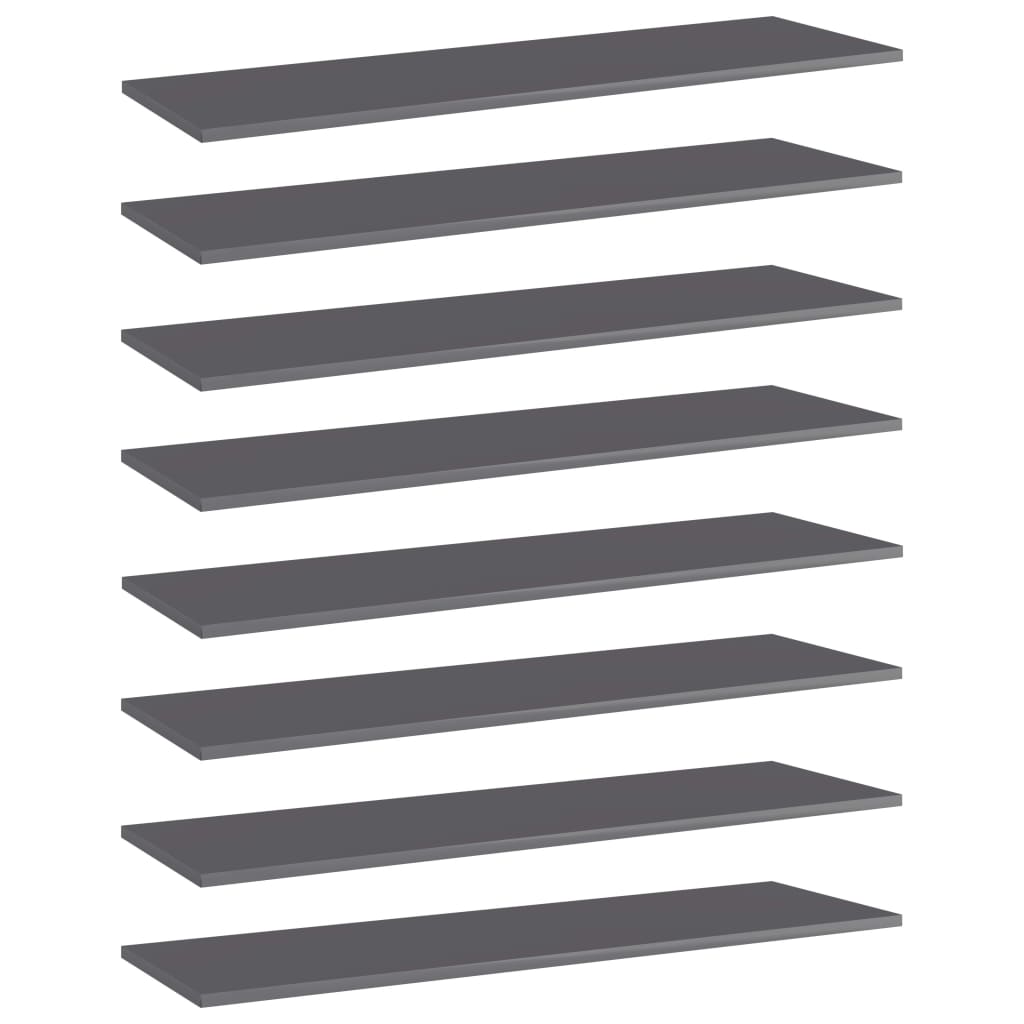 Ripiani Per Libreria 8Pz Grigio Lucido 100X30X1,5Cm Multistrato Nero Lucido