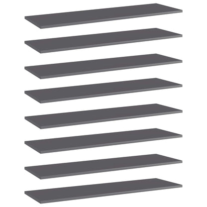 Ripiani Per Libreria 8Pz Grigio Lucido 100X30X1,5Cm Multistrato Nero Lucido