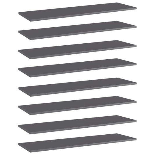 Ripiani Per Libreria 8Pz Grigio Lucido 100X30X1,5Cm Multistrato Nero Lucido