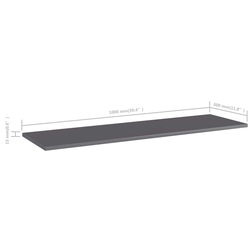 Ripiani Per Libreria 8Pz Grigio Lucido 100X30X1,5Cm Multistrato Nero Lucido