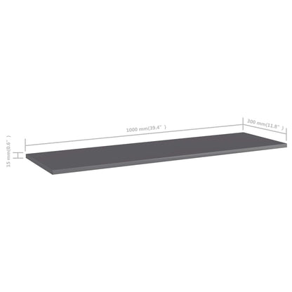 Ripiani Per Libreria 8Pz Grigio Lucido 100X30X1,5Cm Multistrato Nero Lucido