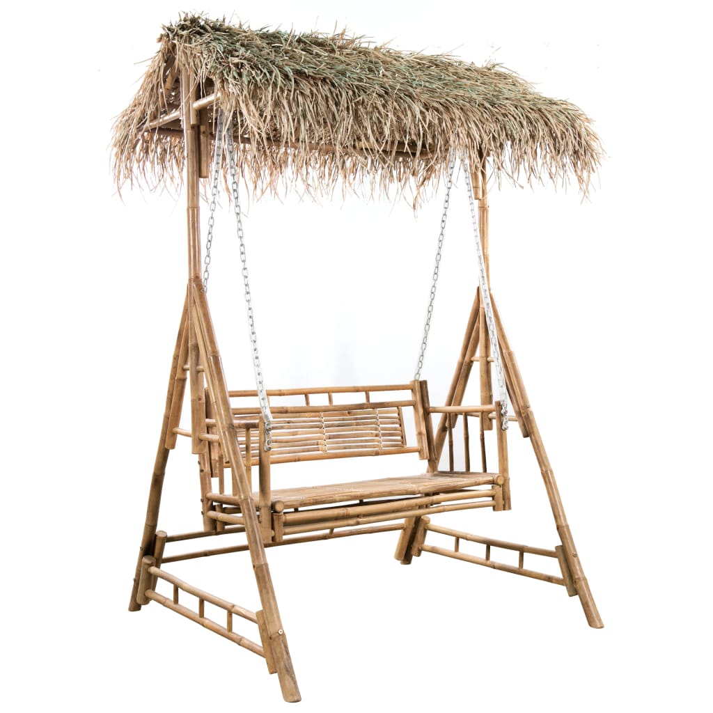 Dondolo Da Giardino 2 Posti Cuscini Foglie Di Palma 202Cm Bambù