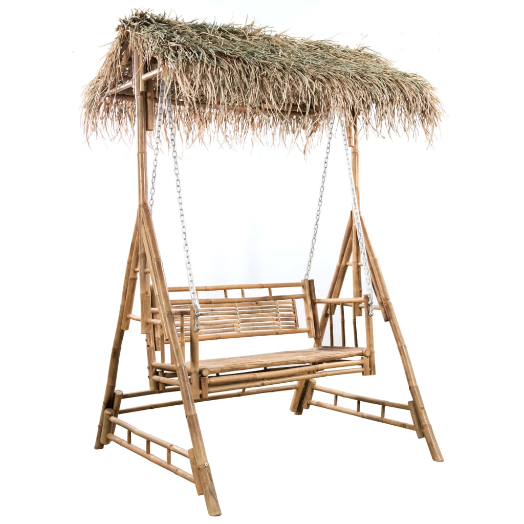 Dondolo Da Giardino 2 Posti Cuscini Foglie Di Palma 202Cm Bambù