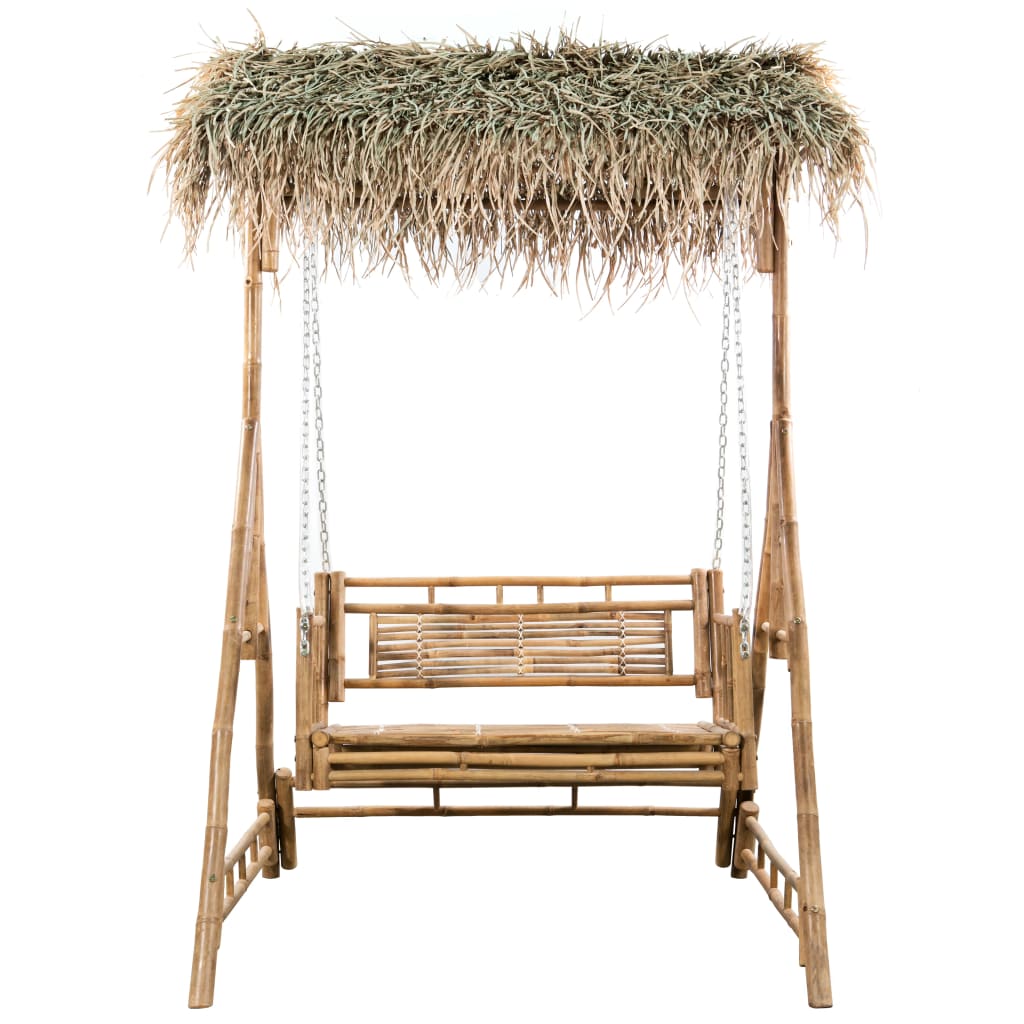 Dondolo Da Giardino 2 Posti Cuscini Foglie Di Palma 202Cm Bambù
