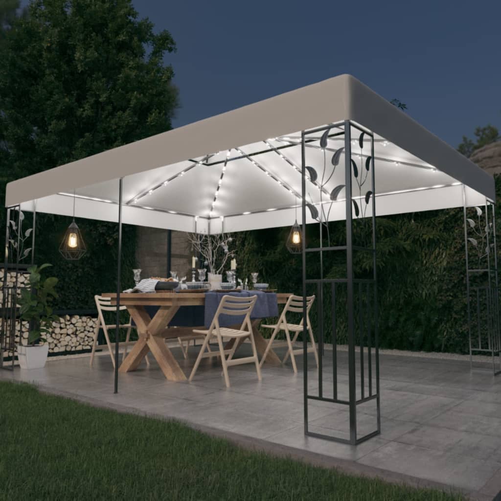 Gazebo Con Tetto Doppio E Luci Led 3X4 M Grigio