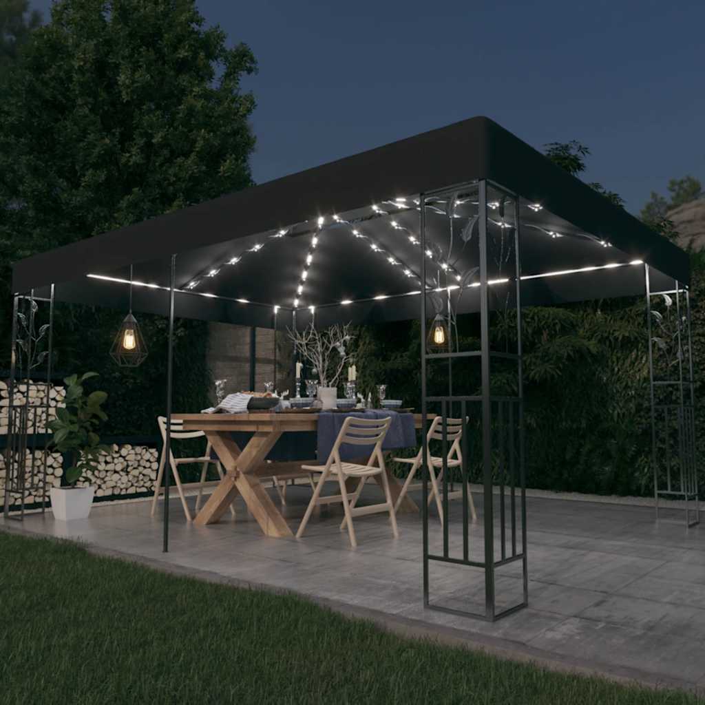 Gazebo Con Tetto Doppio E Luci Led 3X4 M Grigio